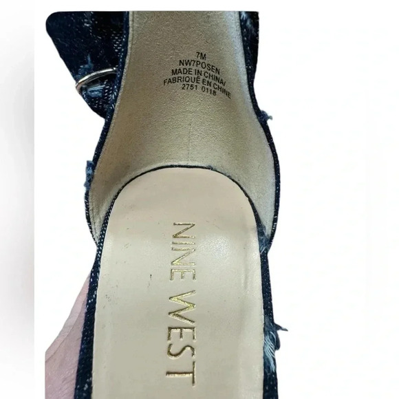 Nine West Blue Denim Sling  Back Open Toe Wedge Heels Size 7 - Picture 10 of 10